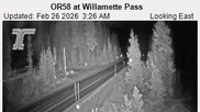 Archived webcam image showing Road Condition Cam at Willamette Pass on Feb 26, 2026 at 12:12 PM