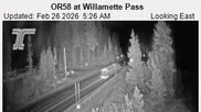 Archived webcam image showing Road Condition Cam at Willamette Pass on Feb 26, 2026 at 2:12 PM