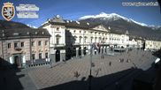 Archived webcam image showing Aosta, Piazza Chanoux on Feb 26, 2026 at 2:45 PM