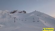 Archived webcam image showing Top station of the Bottero gondola on 26 Feb 2026 at 18:13