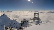 Archived webcam image showing Peisey Vallandry - Top station cable car L`Aiguille Rouge on 12 May 2026 at 18:09