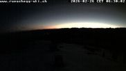 Archived webcam image showing View at the upper station Lischboden / Ski resort Rüschegg on 26 Feb 2026 at 06:56