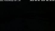 Archived webcam image showing View at the upper station Lischboden / Ski resort Rüschegg on 1 Apr 2026 at 06:06