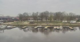 View of the boat harbour from the lighthouse in Barßel