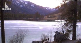 View to Luitpoldweg at lake Hintersee near Ramsau