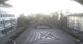 View towards square Schlossplatz and church Pirminius in Pirmasens (Rhineland-Palatine)