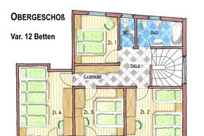 Obergeschoß Plan Var. 12 Betten