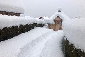 Winter Ansicht Garten Grillhütte