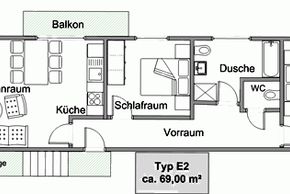 Skizze Typ E2 bis 5 Personen
