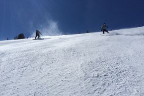 Skiing down Face of Five at High Five Express.