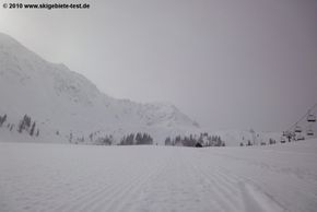 View of perfectly groomed slope Dragon.