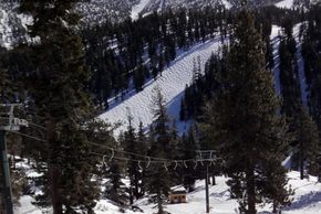 The short mogul run Waterfall at Powderbowl Express's base station.