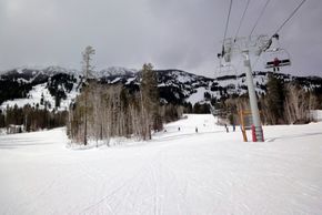 View of the easy slopes at Teewinot Quad Chair.