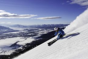 Skiing at a unique backdrop at Jackson Hole valley.