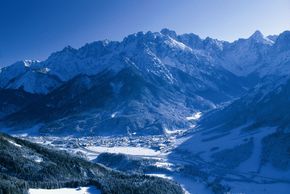 Wintery Kranjska Gora is surrounded by the Slovenian Alps.
