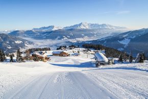 Numerous mountain huts and restaurants are located alongside the slopes at Snow Space Salzburg.