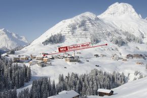 The new gondola goes straight from Warth village square up the slopes.
