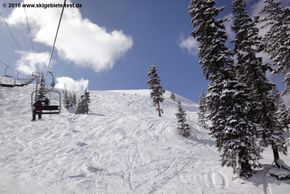 Blick auf die mittelschwere (in USA blau markierte) West Gully Abfahrt!