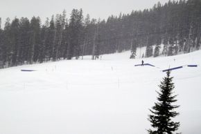 Auch an der Bergstation des Purgatory Village Express Lifts befindet sich ein Funpark für Snowboarder mit einigen Kickern und Rails.