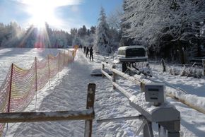 Am Übungslift probieren sich alle Skianfänger