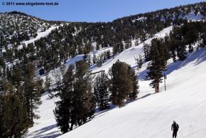 Blick auf den oberen Teil des anspruchsvollsten Funparks im Skigebiet: High Roller Park!