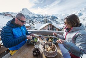 Natürlich dürfen auch Hütten im Skigebiet, wie hier in Saint Martin de Bellevill nicht fehlen.