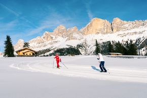 Langlaufen in Carezza vor der beeindruckenden Kulisse der Dolomiten