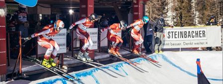 In skicross, all participants start on the track at the same time.