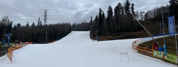 At the bottom, the red run (left) and the blue run (right) merge.