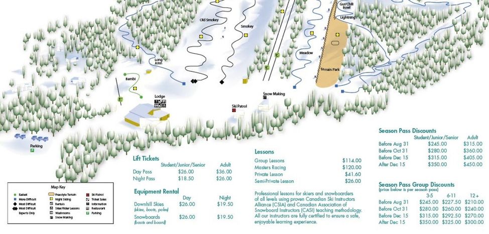 Information about the ski resort Batawa Ski Hill