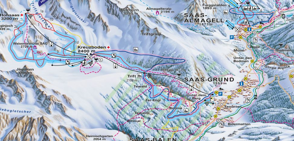 Trail map Saas-Grund Hohsaas