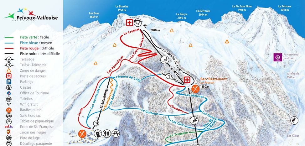 Slopes map Pelvoux-Vallouise