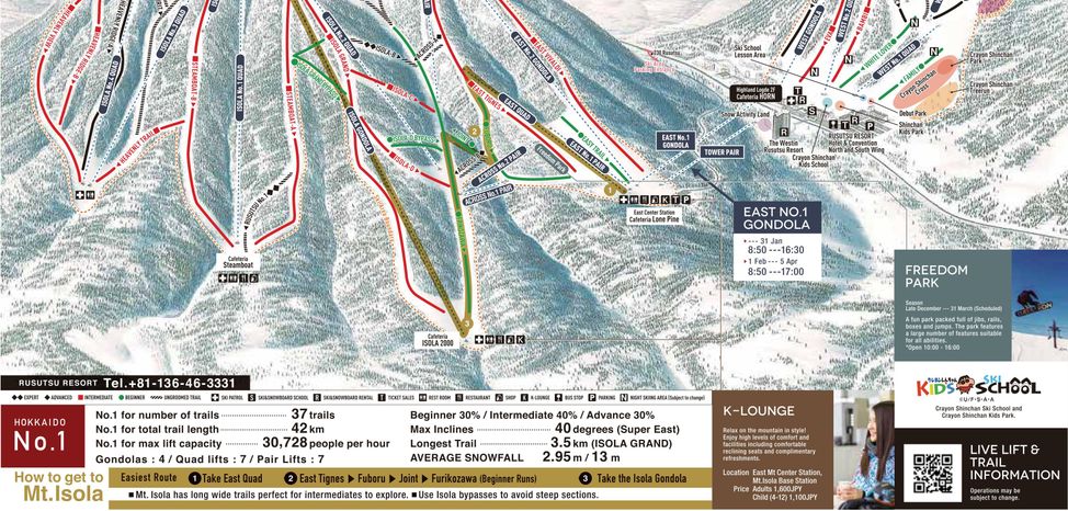 Trail map for Rusutsu ski resort