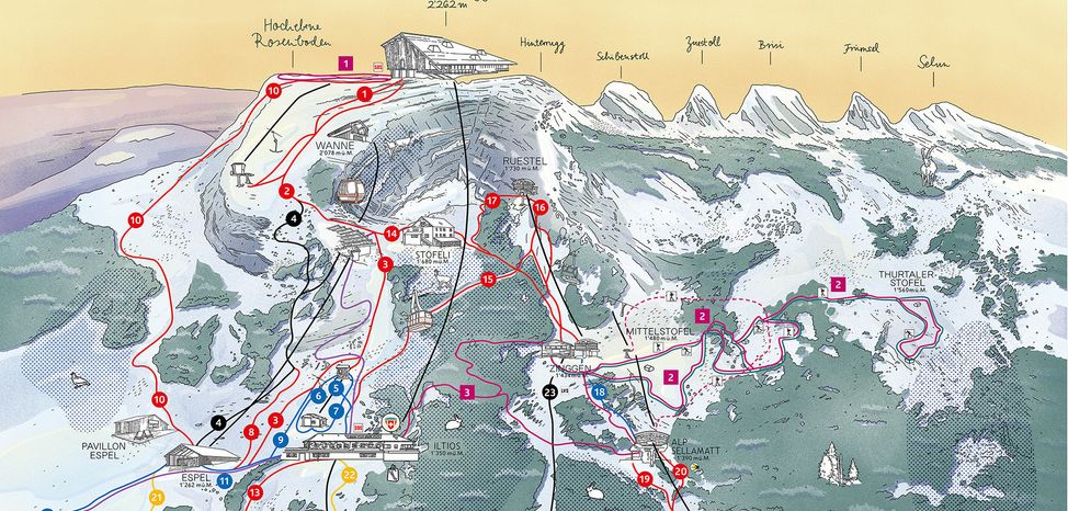 Trail map for Chäserrugg-Toggenburg