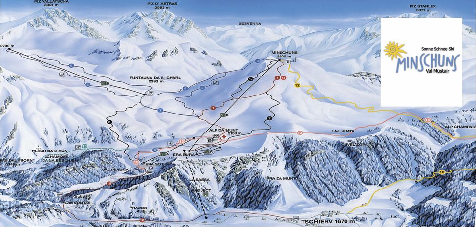 Trail map Val Müstair Minschuns