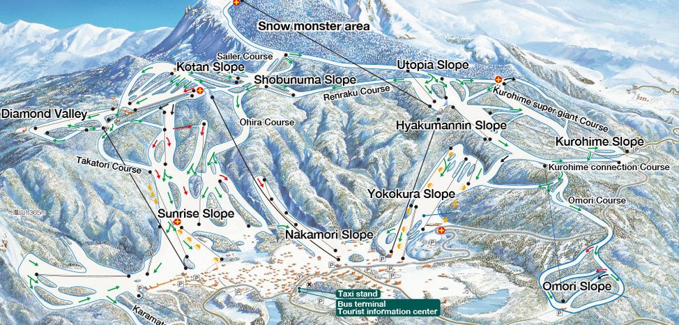 Trail map of Zao Onsen.