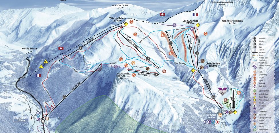 Pistenplan Balme - Vallorcine - Le Tour