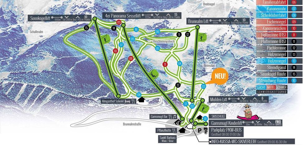 Pistenplan Skigebiet Brunnalm Hohe Veitsch