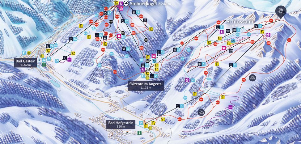 Skigebiete in Bad Gastein und Bad Hofgastein: Skischaukel Schlossalm-Angertal-Stubnerkogel und Skigebiet Sportgastein