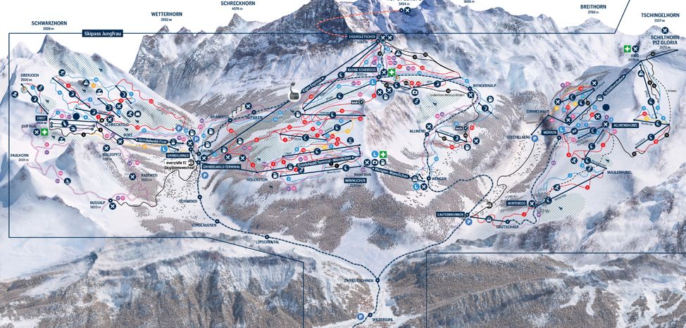 Pistenplan Grindelwald Wengen - Jungfrau Skiregion