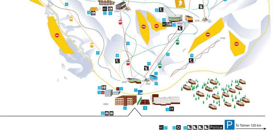 Pistenplan Skigebiet Dizin, Iran