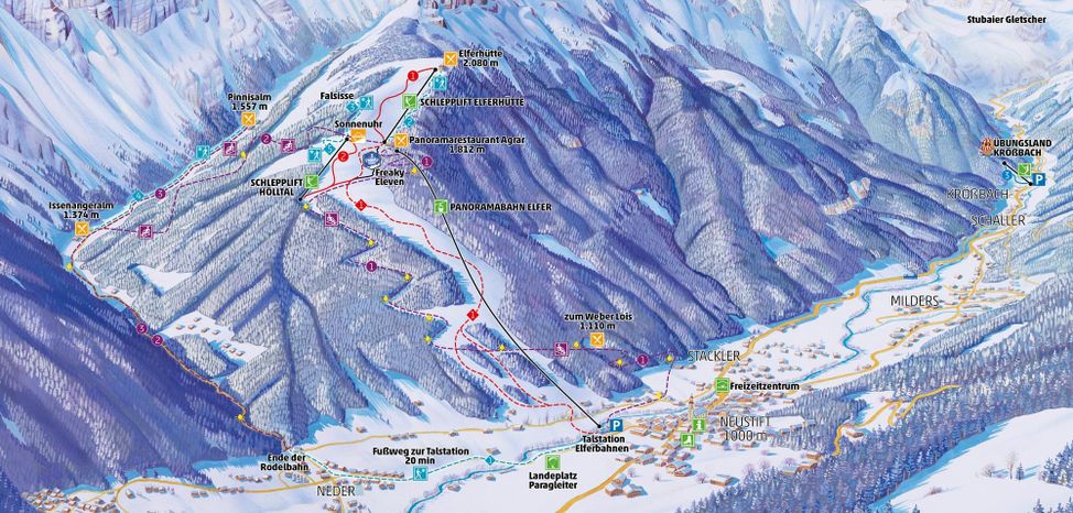 Pistenplan Elferbahnen Neustift Stubaital