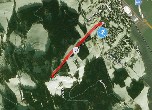 Lageplan des Skilifts in Obdach.