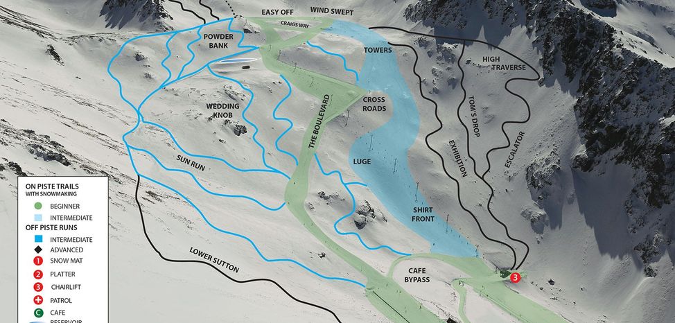 Pistenplan des Skigebiets Ohau Snow Fields.