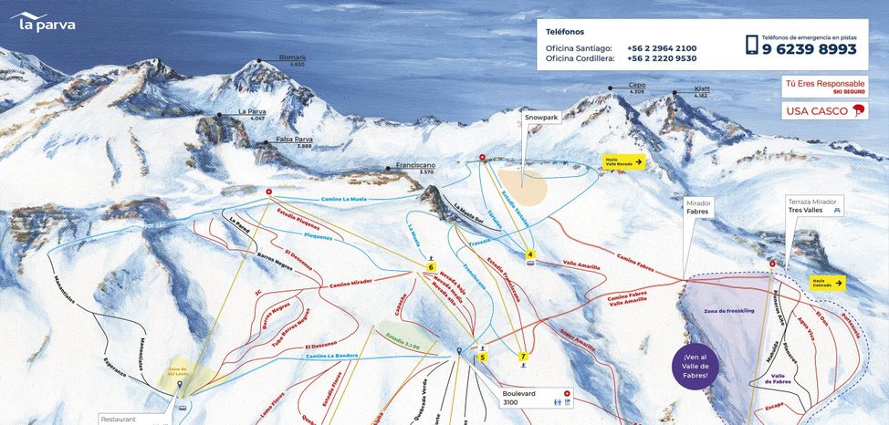 Pistenplan des chilenischen Skigebiets La Parva