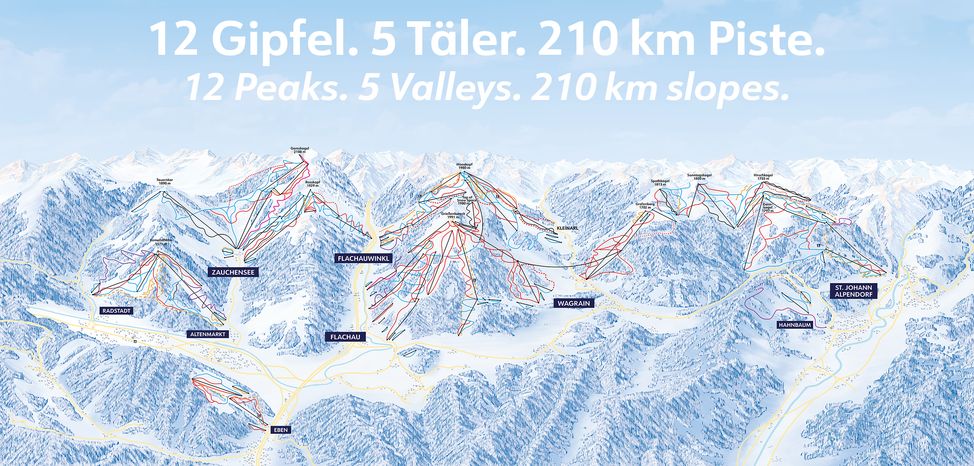Pistenplan Snow Space Salzburg (Flachau-Wagrain-St. Johann)