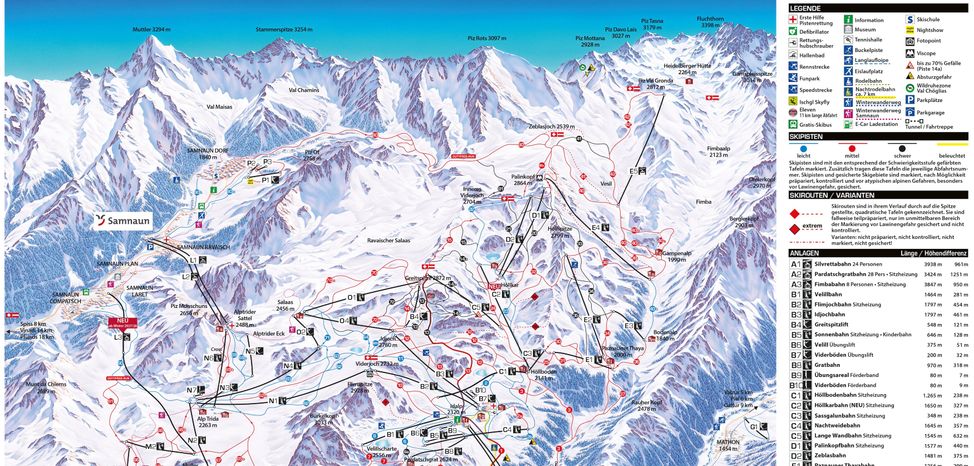 Pistenplan Silvretta Ski-Arena Samnaun/Ischgl