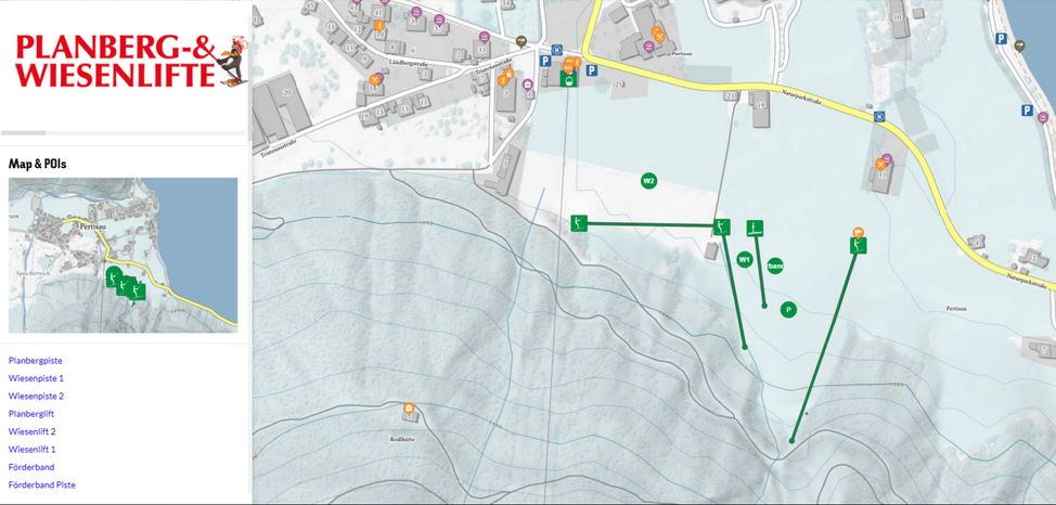 Pistenplan der Planberg- und Wiesenlifte in Pertisau am Achensee