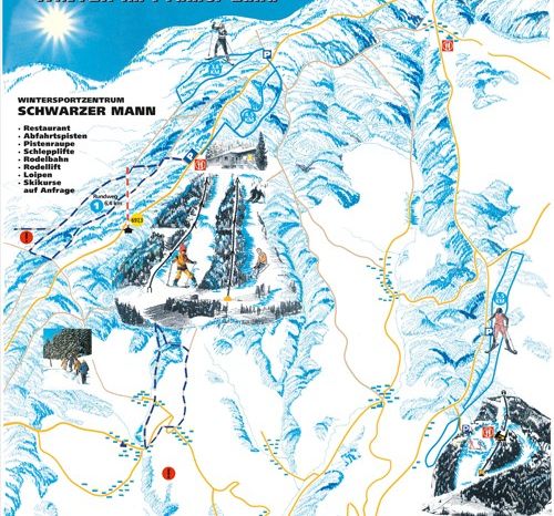 Der Pistenplan des Skigebiets Prüm Schwarzer Mann in der Eifel, Rheinland-Pfalz.