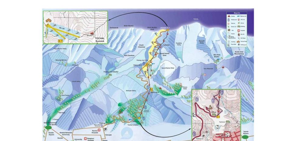 Pistenplan des iranischen Skigebiets Tochal bei Teheran.